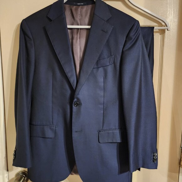 Suitsupply Solid Navy Blue Slim Fit Super 110's Italian Wool Suit 38R - Picture 1 of 10
